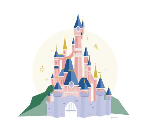 Cinderella Castle by Kelly McMahon Drawing Ideas Disney, Disney Castle Drawing, Chateau Disney, Disneyland Paris Castle, Castle Cartoon, Disney World Castle, Castle Illustration, Castle Drawing, Disneyland Castle