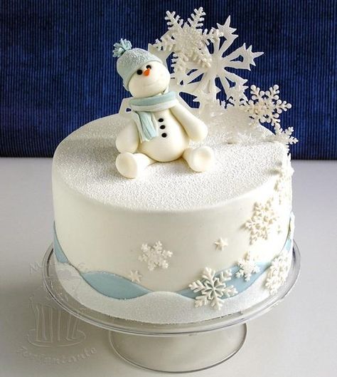 Kue Fondant, Winter Torte, Frosted Cake, Snowflake Cake, Snowman Cake, Christmas Cake Designs, Cake Decorating With Fondant, Christmas Cake Decorations, Xmas Cake