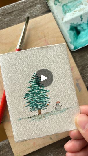 Watercolor Christmas Cards For Kids, Simple Christmas Watercolor Ideas, Simple Christmas Watercolor, Christmas Watercolor Ideas, Christmas Cards For Kids, Watercolor Christmas Cards Diy, Paper Punch Art, Watercolor Beginner, Winter Watercolor