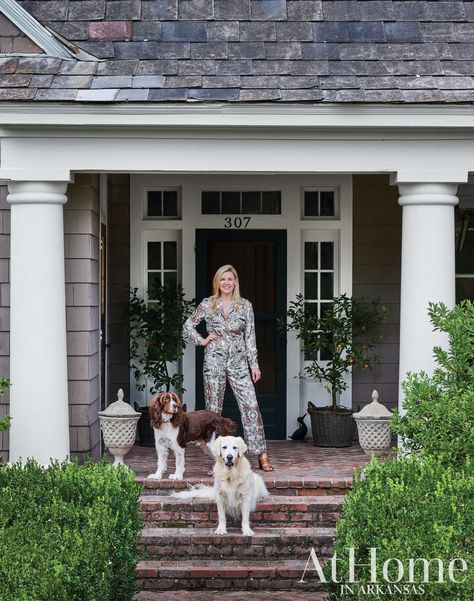 Staying in Character - At Home in Arkansas Cottage House Exteriors, Heather Chadduck, Earthy Interiors, House Brick, White Wicker Furniture, Coastal Traditional, Mountain Interiors, Blue Shutters, Alabaster White