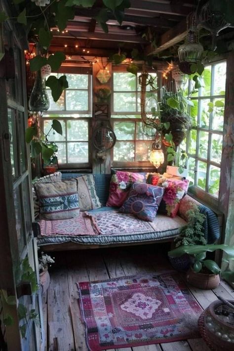 Meditation Shed, Quiet Room Ideas, She Shed Ideas Interior, Shed To Home, Cozy Window Nook, Garden Shed Interiors, Garden Shed Ideas, Garden Cabins, Shed Interior