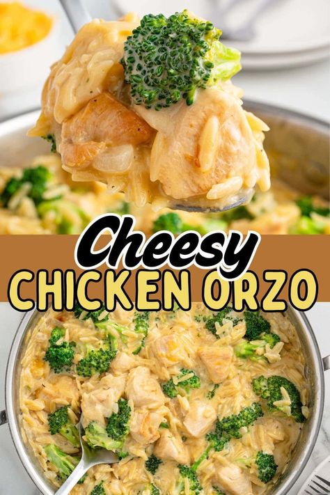 This Cheesy Chicken Broccoli Orzo is the ultimate comfort food! With tender orzo, juicy chicken, and vibrant broccoli in a creamy cheddar cheese sauce, this one-pot recipe comes together in just 30 minutes. It’s perfect for busy weeknights and even picky eaters will love it. Easy to make, easy to clean up, and packed with flavor! #ChickenOrzo #OnePotMeals #ComfortFood #EasyDinner #WeeknightMeals Chicken Broccoli Orzo, Broccoli Orzo, Chicken Orzo Pasta, Picky Eaters Dinner, Italian Chicken Dishes, Orzo Pasta Recipes, Viral Recipes, Cheddar Cheese Sauce, Cheesy Chicken Broccoli