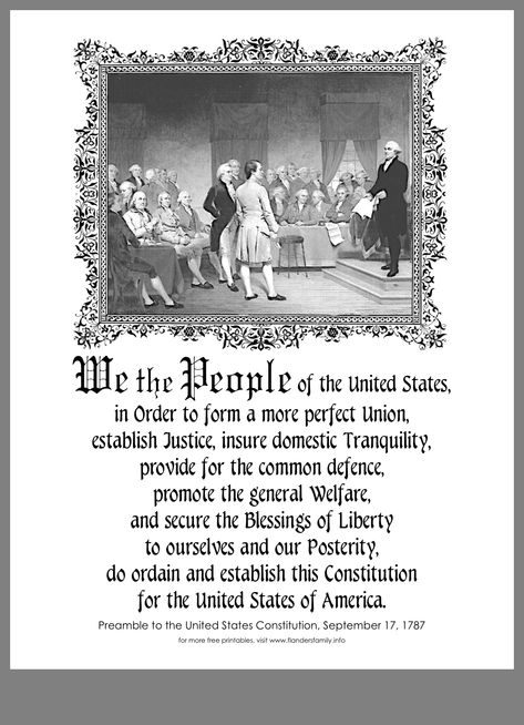 Preamble To The Constitution, The Preamble, Patriotic Printables, Teaching Government, Constitution Of The United States, Constitution Day, Independance Day, United States History, American Government