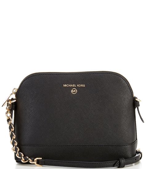 From Michael Kors&#x2C; the Jet Set Charm Large Dome Crossbody bag features: Saffiano leather Top zip closure Interior: back zip pocket and front slip pocket Exterior: back slip pocket Single StrapApprox. 9" W x 7" H x 3.5" D; 24" strap drop Imported. Trendy Michael Kors Black Bag, Michael Kors Crossbody Bag Black, Michael Kors Jet Set Shoulder Bag, Michael Kors Black Shoulder Bag With Zipper Closure, Luxury Michael Kors Shoulder Bag For On-the-go, Jet Setter, Michael Kors Collection, Wearable Technology, Black Bag