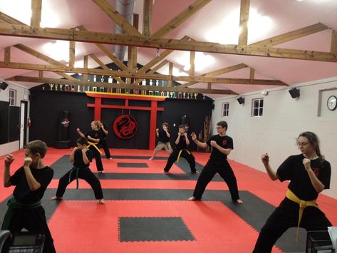 Great design for a school! Dragon Warrior Martial Arts Taekwondo Studio, Dojang Design, Taekwondo Gear, Dojo Design, Dojo Ideas, Martial Arts Gym, Karate School, Kenpo Karate, Mixed Martial Arts Training