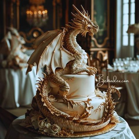 Dragon Wedding Cake, Extreme Cakes, Elegant Cake Design, 12th Birthday Cake, Dragon Cakes, Birthday Cake Decorating Ideas, Dragon Cake, Fantasy Cake, Luxury Wedding Cake