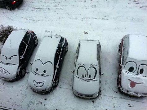 Snow faces on cars humor joke Snow Sculptures, Snow Art, Snow Fun, Poetry Images, Snow Day, Winter Fun, Creative Activities, Led Zeppelin, Just For Fun