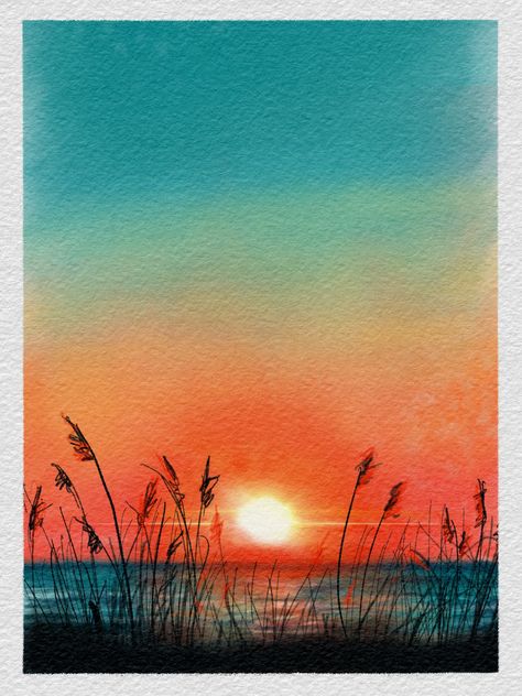 Digital sketchbook day 25 using procreate #digitalart Landscape Drawing Ideas, Canvas Landscape Painting, Digital Sketchbook, Sunset Seascape, Using Procreate, Canvas Landscape, Watercolor Sunset, Digital Watercolor, Painting Tutorial