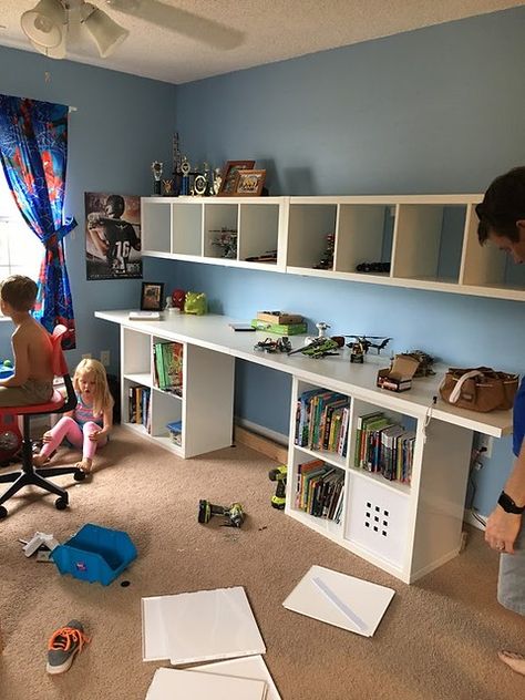 Bookshelves And Desk, Bookshelf With Storage, Lego Desk, Mrs Brown, Lego Bedroom, Teenage Boy Room, Lego Wall, Lego Display, Ikea Bookshelves