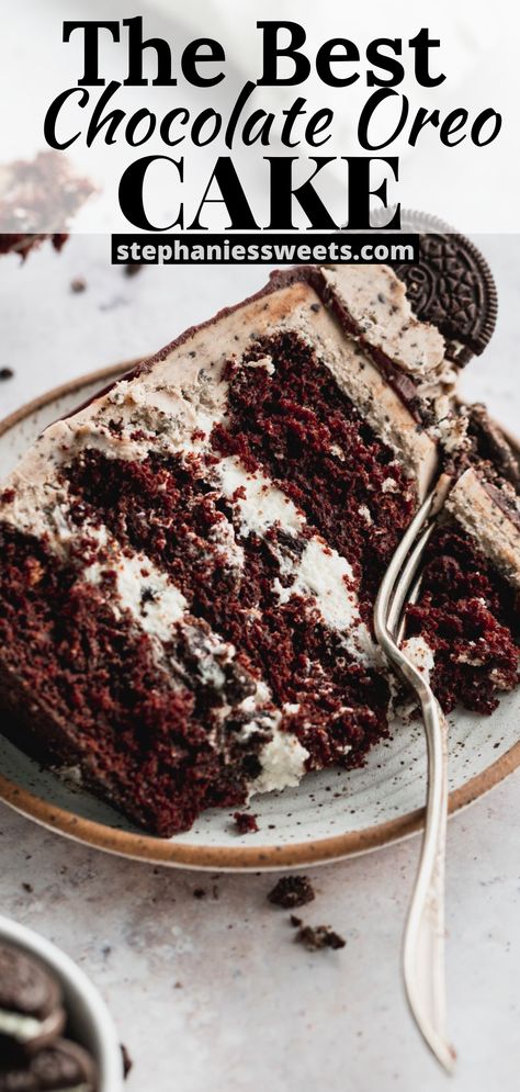 This Oreo cake is absolutely full of Oreos and is the best. It features three super soft chocolate cake layers filled with a whipped Oreo cream cheese filling. It is decorated with Oreo frosting, chocolate drip, and Oreo Cookies. Oreo Cheesecake Chocolate Cake Recipe, Oreo Cream Cheese Filling For Cake, Chocolate Cake With Oreo Frosting, Oreo Cookie Cake Recipe Simple, Chocolate Cake With Oreo Filling, Chocolate Cake With Oreos, Cookies And Cream Filling For Cake, Oreo Chocolate Cake Recipe, Oreo Cake Filling Recipe