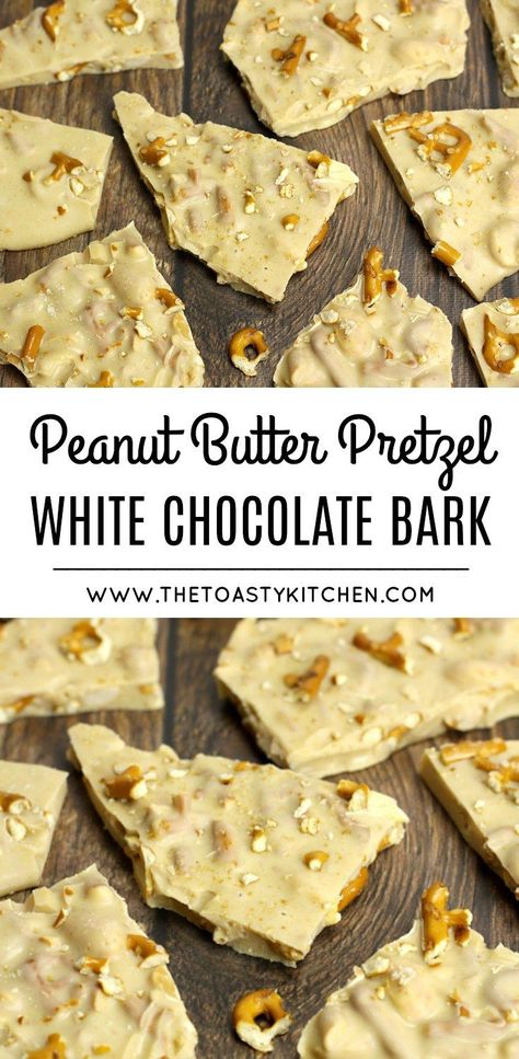 Peanut Butter Pretzel White Chocolate Bark by The Toasty Kitchen Pretzel White Chocolate, Pecan Bark, Pretzel Candy, Candy Bark Recipes, Peanut Butter Bark, Pretzel Recipes, Peanut Butter White Chocolate, Pretzel Desserts, Butter Desserts