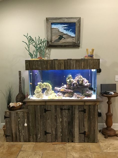 I refaced an old oak fish tank cabinet with reclaimed lumber (old fence boards)and added additional storage. Fish Tank Stand Ideas Diy, Fish Tank Stand Ideas, Diy Fish Tank Stand, Home Aquarium Ideas, 75 Gallon Aquarium Stand, Fish Tank Cabinet, 75 Gallon Aquarium, Fish Tank Cabinets, Copper Sulphate