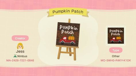 Fall Stall Design Animal Crossing, Acnh Pumpkin Patch Sign, Acnh Pumpkin, Acnh Inspiration, Pumpkin Patch Sign, Stall Designs, Happy Fall Y'all, Board Design, Happy Fall