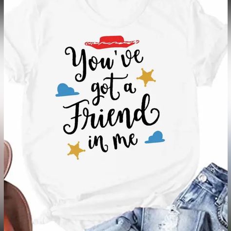 Brand New You’ve Got A Friend In Me Plus Size Casual T-Shirt, Women's Plus Short Sleeve Round Neck Slight Stretch T-Shirt Approximately Measuring Flat Across Unstretched: Pit To Pit: 25.5” Bottom Width: 25” Length: 30.5” Plenty Of Stretch If Needed! Mouse Ears Disney, Black Velvet Shorts, Y2k Graphic Tees, Gingham Jacket, Womens Disney Shirts, Black And White Shorts, Pattern White, Casual T Shirt, New You