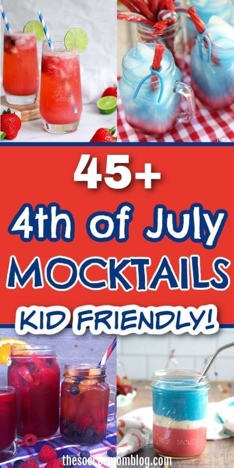 If you are looking for delicious summer drinks that the whole family can enjoy, then try one of these from the Soccer Mom Blog! All of these kid-friendly mocktails are perfect to celebrate the 4th of July. Make one of these patriotic drinks this summer! 4th Of July Mocktails Non Alcoholic, Patriotic Mocktail, Alcoholic Drinks 4th Of July, Copycat Drink Recipes, Patriotic Drinks, Fourth Of July Drinks, 4th July Food, 4th Of July Cocktails, Homemade Strawberry Lemonade