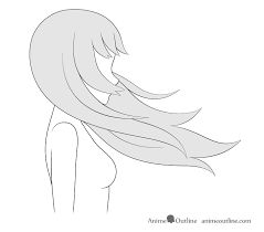 How to Draw Anime Hair Blowing in the Wind - AnimeOutline Blowing Hair Drawing Reference, Flying Hair Reference, Hair Base Ponytail, Hair In Wind Reference, Flying Hair Drawing, Hair Flowing In Wind Drawing Reference, How To Draw Hair In The Wind, How To Draw Hair Blowing In The Wind, Long Straight Hair Drawing