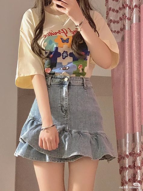 Pretty Outfits For Birthday, Cute Summer Korean Outfits, K Fashion Summer, Korean Clothes Aesthetic, Cute Blue Outfits, Violet Clothes, Korean Fashion Colorful, Softgirl Outfits, Korean Casual Outfits