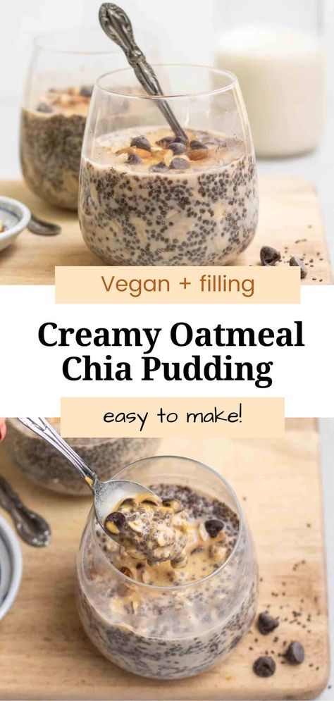 This oatmeal chia pudding is thick, hearty, and incredibly filling! It makes a healthy breakfast or snack loaded with fiber and healthy fats. This recipe is effortless to make and is ready in minutes! Chia Seed Oatmeal Pudding, Overnight Chia Oatmeal, Easy Vegan Oatmeal, Chia Seed Oatmeal, Chia Pudding Recipes Healthy, Overnight Chia Pudding, Chia Pudding Breakfast, Chia Breakfast, Creamy Oatmeal