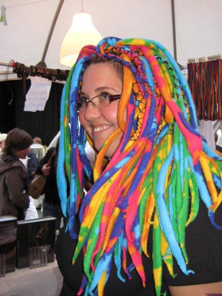 Faux-Roving (fleece) dreads in rainbow tye dye by Emily Bufford of Vixen Sings Black. Installed into natural hair. #EmilyBufford #VixenSingsBlack Rainbow Dreads, Yarn Hair, Awesome Hair, Natural Hair, Natural Hair Styles, Dreadlocks, Dye, Yarn, Rainbow