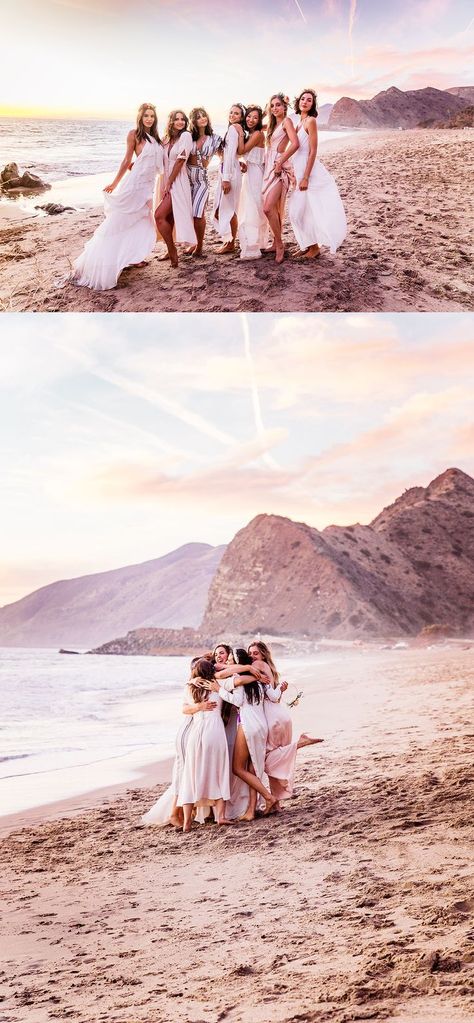 Beach Themed Bachelorette Party, Bachelorette Party Photoshoot, Bridal Party Photoshoot, Bachelorette Beach Weekend, Girlfriends Photoshoot, Bachelorette Shots, Boho Bachelorette, Wedding Group Photos, Bachelorette Party Photo