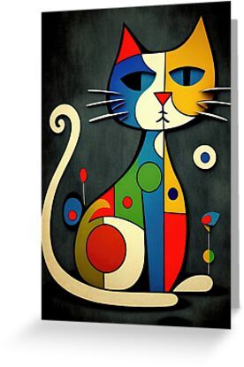 4" x 6" cards for every occasion. Digitally printed on heavyweight stock. Uncoated blank interior provides a superior writing surface. Comes with a kraft envelope. Additional sizes are available. Beautiful, colorful abstract portrait of a cat. Mid Century Colorful, Abstract Cats, Modern Cat Art, Abstract Animal Art, Cat Art Illustration, Colorful Cat, Painting Wall Decor, Picasso Art, Cat Quilt