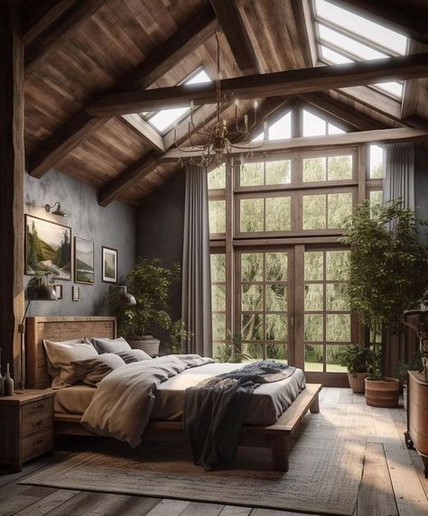 Studio Decoration, Cabin Bedroom, Barn Style House Plans, Modern Rustic Homes, Metal House, Bedrooms Ideas, Barn Homes, Dream House Rooms, Master Bedrooms