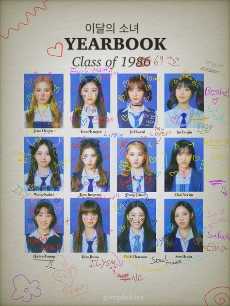 Loona Class Of 2022, Loona Yearbook, Kimlip Jinsoul, Yearbook Photoshoot, Prom Posters, Yearbook Spreads, Yearbook Design, Graphic Design Cards, Graphic Design Tutorials Learning