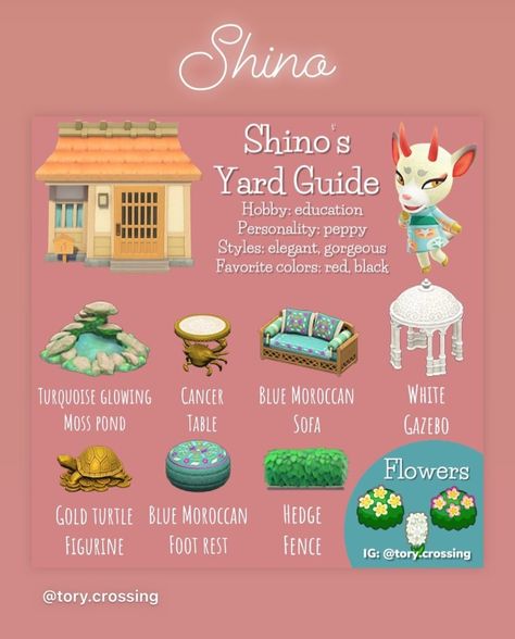 Shino Yard Guide, Acnh Blanche Yard, Popular Acnh Villagers, Acnh Vivian Yard Guide, Shino Gifts Guide Acnh, Shino Acnh Yard, Acnh Villagers Yard Guide, Shino Yard Acnh, Acnh Judy Yard Ideas