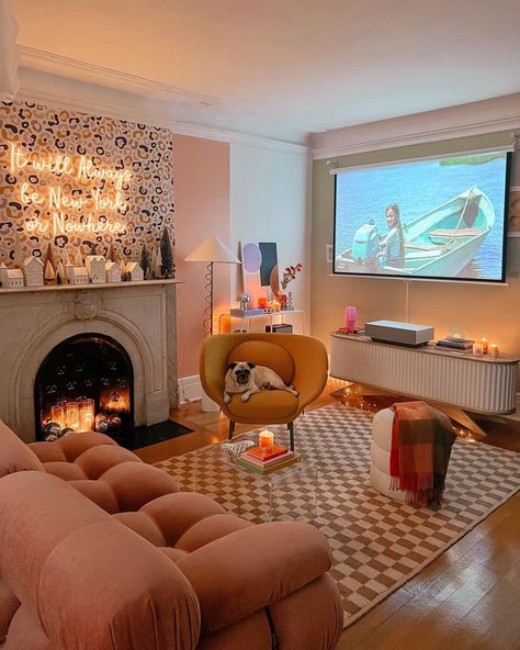 Projector Living Room Apartment, Cozy Movie Room, Cute Apartment Decor, Apartment Deco, Cute Apartment, Starter Home, Watching Movies, Studio Apartment Decorating, Room Makeover Bedroom