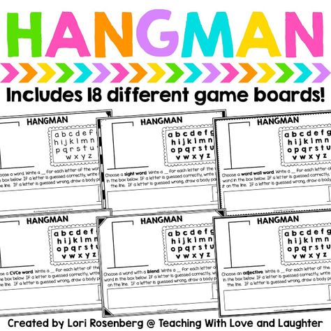 Hangman Hangman Words, Literacy Centres, Ela Centers, Indoor Recess, Science Words, Cvce Words, Teacher Bag, English Exercises, Kindergarten Ela