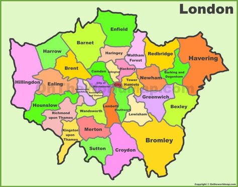 London boroughs map London City Map, United Kingdom Map, London Boroughs, London Tourist, Travel 2024, Kensington And Chelsea, London Attractions, London Areas, London History