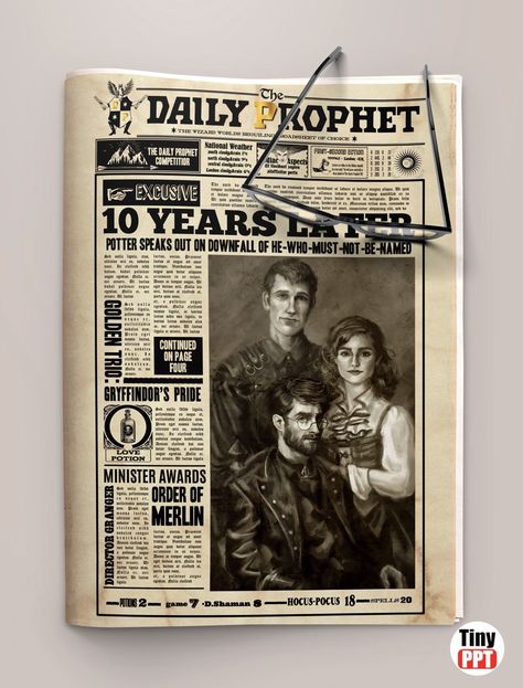 Daily Prophet Template PowerPoint | #HarryPotter PPT Daily Prophet Template, Harry Potter Daily Prophet Printable, Harry Potter Daily Prophet, Harry Potter Newspaper, Harry Potter Words, Harry Potter Props, Harry Potter Wiki, Harry Potter Etsy, Tech Tuesday