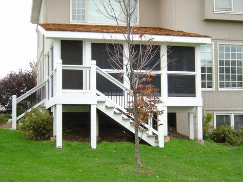 Porch With Shed Roof, Screened In Porch And Deck, Stained Cedar, Screened Porch Designs, Screened Porches, Screened In Deck, Deck Pictures, Three Season Room, Building Roof