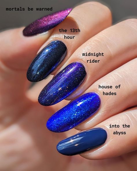 Alice In Wonderland Nails, Pedicure Tips, Blue Glitter Nails, Midnight Rider, Blue Polish, Nail Shimmer, Glitter Nail Polish, Glitter Nail, Fancy Nails