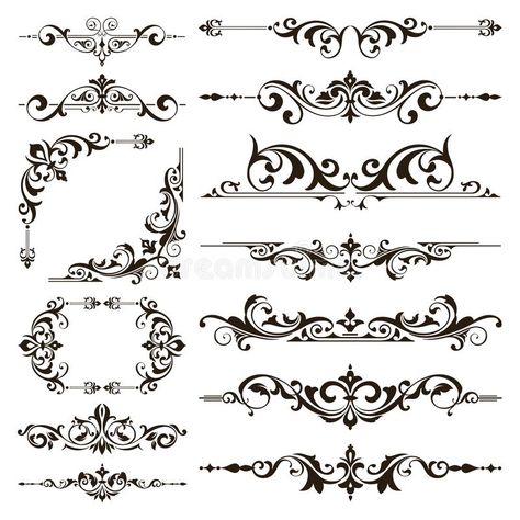 Ornamental design lace borders and corners Vector set art deco floral ornaments elements royalty free illustration Flower Ornaments Drawing, Ornamental Corner, Damask Art, Motif Baroque, Ornamental Vector, Royal Pattern, Vintage Style Wallpaper, Ornamental Design, Floral Ornaments