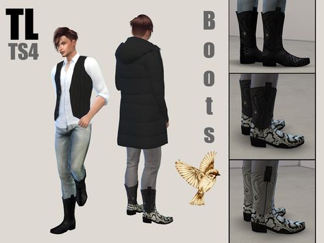 The Sims Resource - Cowboy Boots Timbercreek Sims 4 Cowboy Boots, Cc Sims4, Cowboy Pants, Cc Shoes, Sims 4 Cc Shoes, Black Cowboy Boots, Sims 4 Teen, The Sims 4 Download, Sims Community