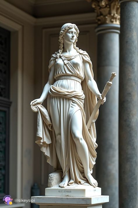 Greek Goddess Body Type Statue, Athena Goddess Aesthetic, Goddess Pose Reference, Goddesses Statues, Athena Sculpture, Statue Of Athena, Athena Costume, Athena Statue, Symbol Of Knowledge