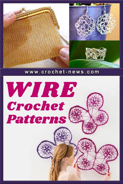 Crocheting takes on a new dimension in this fun and creative collection of wire crochet patterns – all made using wire. Crochet is getting a lift called wire crochet. That’s great news, as men too can try their hands at a seemingly less feminine hobby, and people who have mastered crochet with yarn can level up their game. Wire Crochet Patterns Free, Crochet With Wire Free Pattern, Crochet With Yarn, Crochet With Wire, Aesthetic Crochet Patterns, Metal Crochet, Crochet Wire, Large Crochet Hooks, Crochet Patterns Ideas