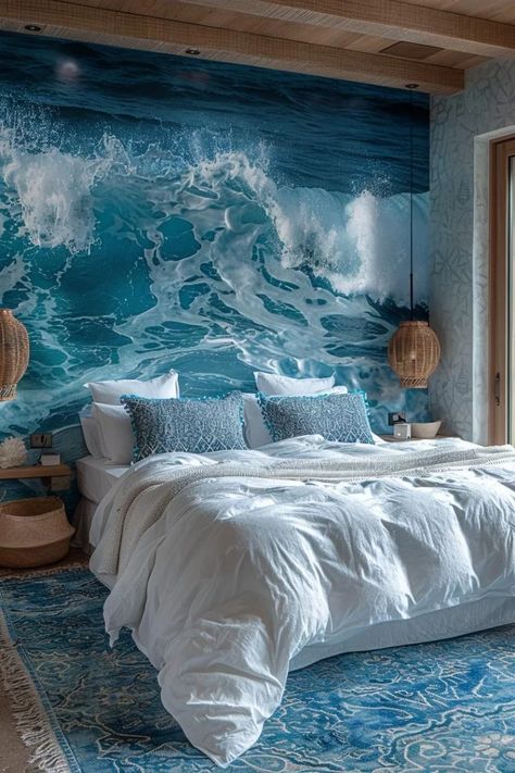 15 Aesthetic Coastal Bedroom Ideas for a Dreamy Retreat 13 Ocean Inspired Bedroom, Coastal Bedroom Ideas, Ocean Bedroom, 15 Aesthetic, Bedroom Beach, Aesthetic Coastal, Bedroom Theme, Ocean Room, Nautical Bedroom