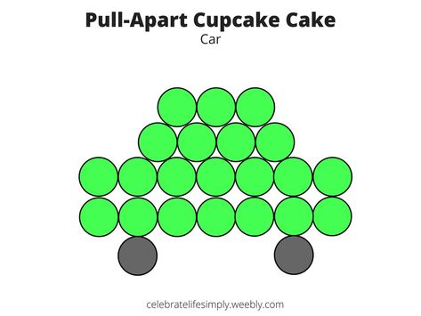 Car Pull-Apart Cupcake Cake Template | Over 200 Cupcake Cake Templates perfect for all your party needs! One Pull Apart Cupcake Cake, Car Cupcake Cakes Pull Apart, Pull Apart Cupcake Cake Race Car, Pull Apart Car Cupcake Cake, Car Pull Apart Cupcakes, Car Cupcake Cake, Car Cupcakes, Hot Pink Cupcakes, Cupcake Template