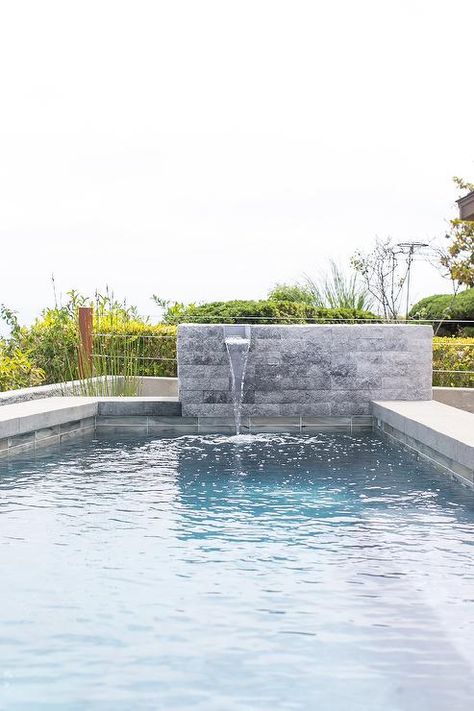 Pool Fountain Wall, Tiled Pool, Fountain Wall, Modern Pool, Pool Fountain, Fountain Design, Modern Pools, Dana Point, Pool Design