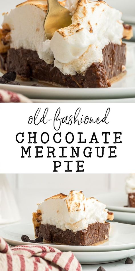 Easy Chocolate Meringue Pie, Chocolate Pie With Meringue, Old Fashioned Chocolate Pie, Fluffy Meringue, Chocolate Meringue Pie, Christmas Dinner Desserts, Meringue Pie Recipes, Chocolate Meringue, Chocolate Pie Recipes