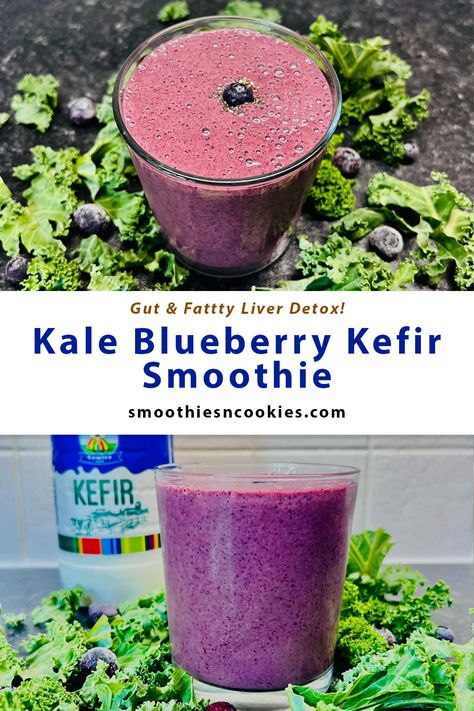 Kale Blueberry Kefir Smoothie Recipe Keifer Smoothies, Kale Drink, Blueberry Kale Smoothie, Kefir Smoothie, Healthy Liver Diet, Fitness Foods, Detox Smoothies, Kefir Recipes, Veggie Smoothies