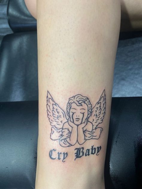 credit to owner ✿ Cherub Baby Tattoo, Baby Angels Tatoos, Womens Stomach Tattoo Ideas, Cute Stomach Tattoos For Women, 3 Angels Tattoo, Women Stomach Tattoos, Tattoo Ideas Stomach, Angel Baby Tattoo, Tattoo Ideas Angel