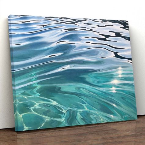 Painting Water At Night, Clear Water Painting, Dark Ocean Painting, Easy Things To Paint On Canvas, Water Drop Painting, Water Reflection Painting, Water Reflection Art, Painted Sky, Beach Art Painting