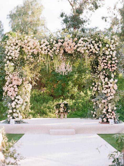 This Santa Fe wedding is dreamy from start to finish! With a massive floral chuppah dripping with lush greenery and blush & ivory roses to the blush tent draping at the reception...we cannot stop swooning over every detail! Club At Hillbrook Wedding, Flower Chuppah Wedding, Chuppah Flowers Wedding, Jewish Wedding Chuppah Flowers, Beach Chuppah, Flower Chuppah, Acrylic Chuppah, Wedding Chuppah Flowers, Huppah Wedding