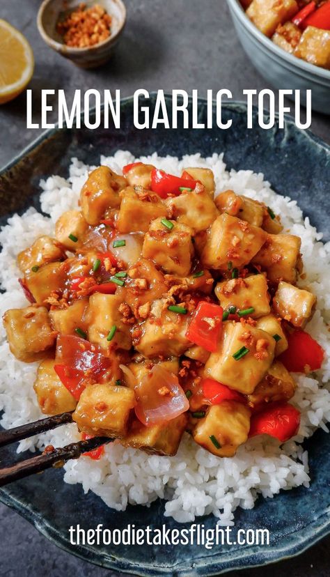 Lemon Garlic Tofu, Tofu With Rice, Lemon Tofu, Best Tofu Recipes, Garlic Tofu, Tofu Rice, Main Salad, Tofu Vegan, Homemade Chinese