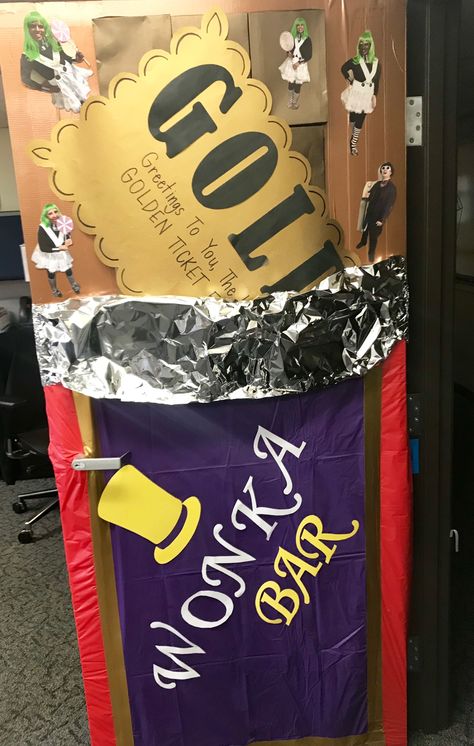 Charlie And The Chocolate Factory Door Decoration, Willy Wonka Classroom Door, Willy Wonka Bulletin Board Ideas, Willy Wonka Door Decorations, Charlie And The Chocolate Factory Crafts, Wonka Christmas, Candyland Classroom, Teacher Appreciation Crafts, Teacher Appreciation Door Decorations