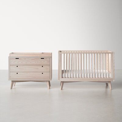 Looking for a crib with Scandinavian style? With a full panels and slats, this set features straight lines and neutral colors with visible wood grain for a sleek look. Crafted from solid pine, this crib grows alongside your little one, converting from a crib to a toddler bed, and finally to a daybed. The dresser is also included, and arrives with a changing topper that's easy to remove once your child grows up. Color: Natural Washed | AllModern Cloak 3-in-1 Convertible Standard 2 - Piece Nursery Natural Wood Dresser, Crib To Toddler Bed, Nursery Changing Table, Nursery Dresser, Wood Nursery, Changing Table Dresser, Solid Wood Dresser, Kids Dressers, Adjustable Mattress