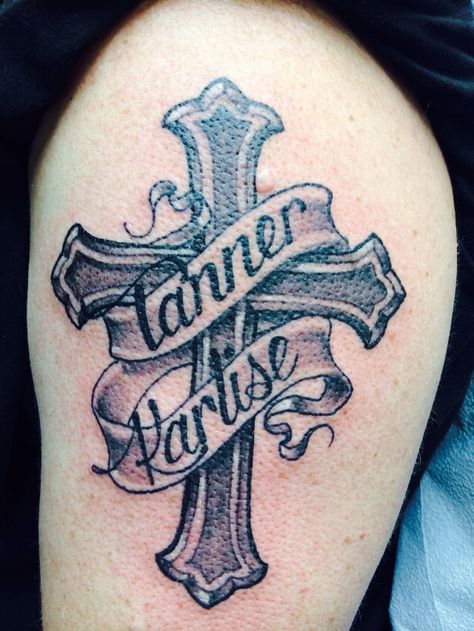 Cross With Names Tattoo Design, Kid Tattoos For Moms, Ca Tattoo, Monkeys Tattoo, Rip Tattoos For Dad, Last Name Tattoos, Memorial Tattoos Mom, Tattoos Mom, Rip Tattoos